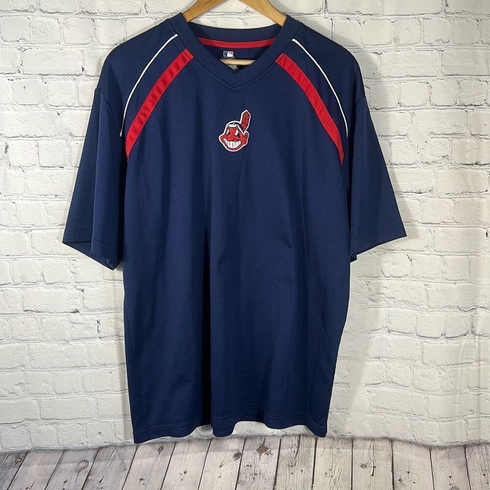 Cleveland Indians T Shirt Size L Large‎ Polyester Blue MLB Navy Blue